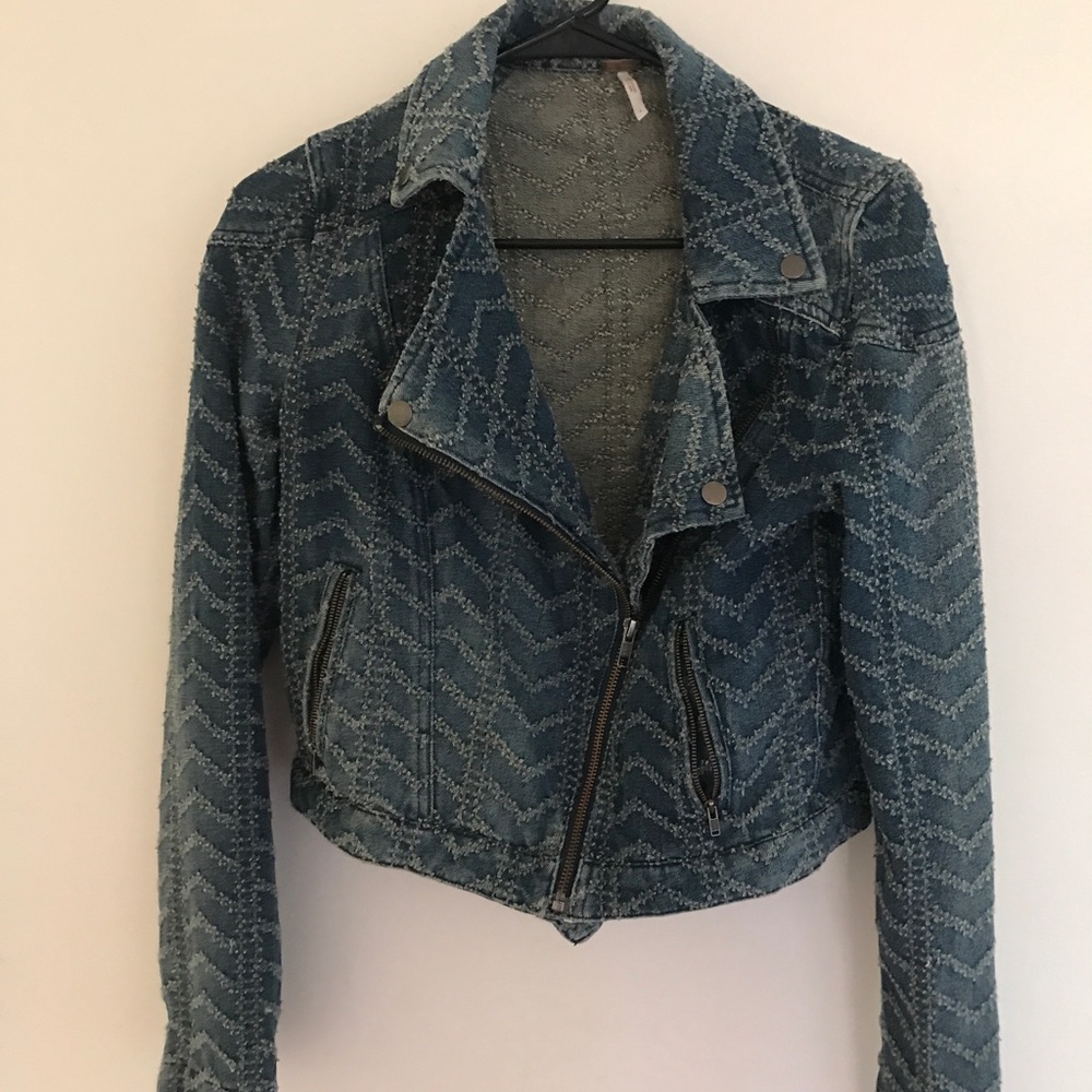 FREE PEOPLE denim moto jacket